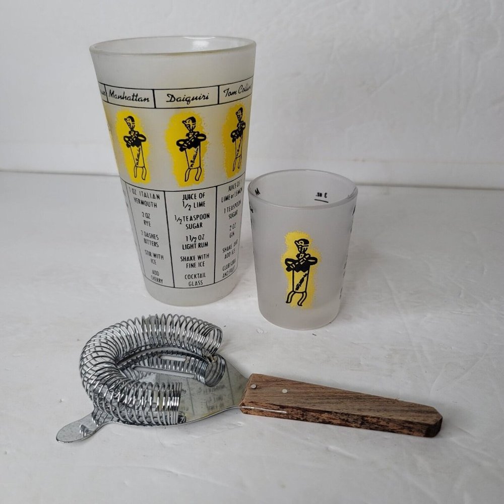 Vtg FEDERAL Barware Frosted Glass Cocktail Shaker Drink Mixer Recipes 12oz Shot